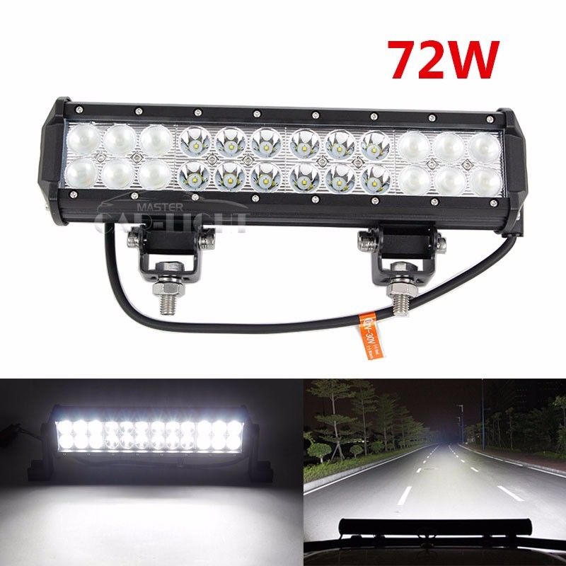 12" 72W LED Work Light Bar COMBO SPOT FLOOD Offroad Driving Fog